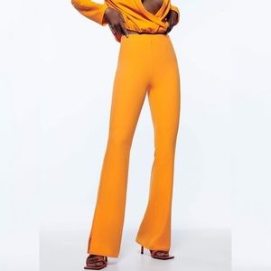 NEW Zara Orange Flare Pants with Slit